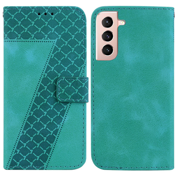 For Samsung Galaxy S21 5G 7-shaped Embossed Leatherette Phone Case(Green)