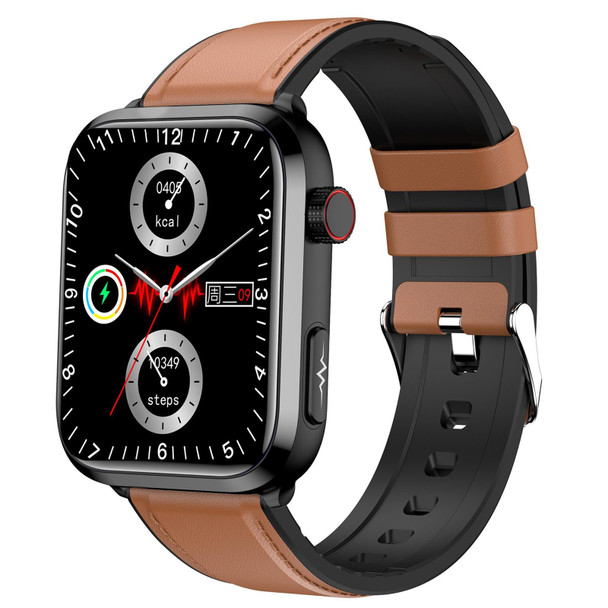 ET210 1.91 inch IPS Screen IP67 Waterproof Leatherette Band Smart Watch, Support Body Temperature Monitoring / ECG (Brown)