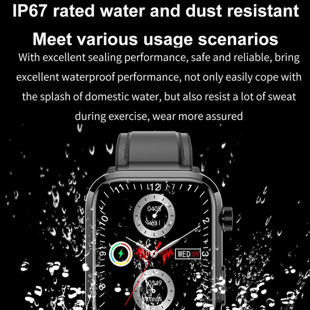 ET210 1.91 inch IPS Screen IP67 Waterproof Leatherette Band Smart Watch, Support Body Temperature Monitoring / ECG (Black)