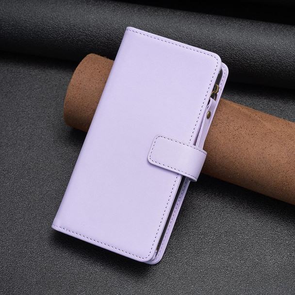 For Samsung Galaxy S23 FE 5G 9 Card Slots Zipper Wallet Leatherette Flip Phone Case(Light Purple)