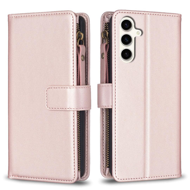 For Samsung Galaxy S23 FE 5G 9 Card Slots Zipper Wallet Leatherette Flip Phone Case(Rose Gold)