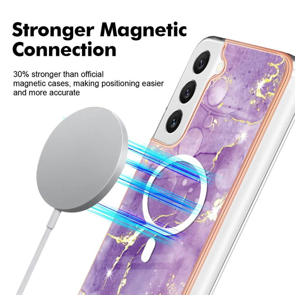 For Samsung Galaxy S22+ 5G Marble Pattern Dual-side IMD Magsafe TPU Phone Case(Purple 002)