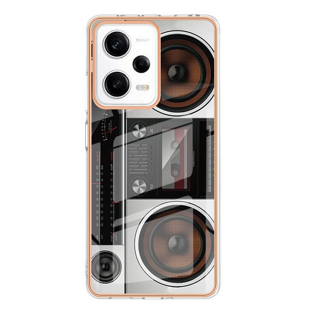 For Xiaomi Redmi Note 12 Pro 5G Global Electroplating Marble Dual-side IMD Phone Case(Retro Radio)