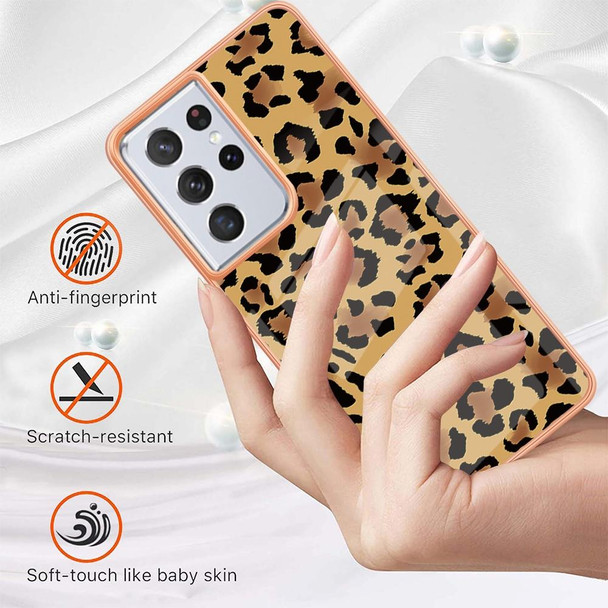 For Samsung Galaxy S21 Ultra 5G Electroplating Marble Dual-side IMD Phone Case(Leopard Print)