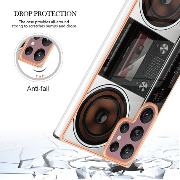 For Samsung Galaxy S22 Ultra 5G Electroplating Marble Dual-side IMD Phone Case(Retro Radio)