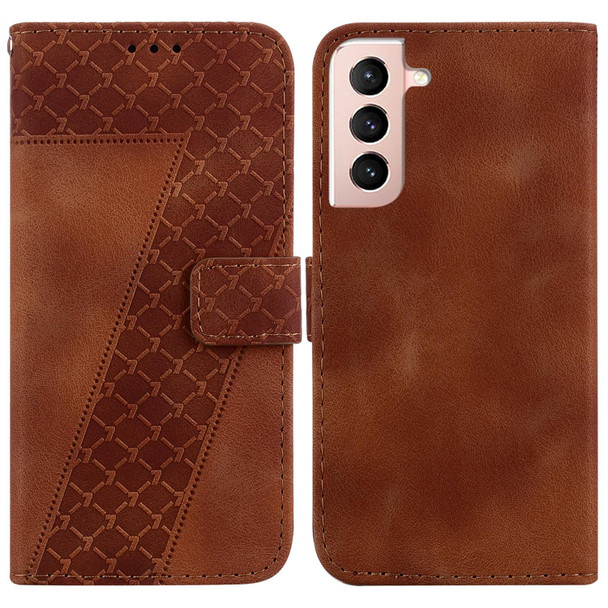 For Samsung Galaxy S21 5G 7-shaped Embossed Leatherette Phone Case(Brown)