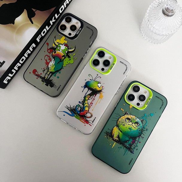 For iPhone 14 Pro Max Double Layer Color Silver Series Animal Oil Painting Phone Case(Big Eyed Cat)