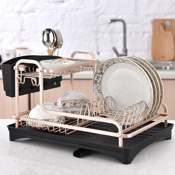 Double-layer Space Aluminum Dish Rack Kitchen Drain Rack