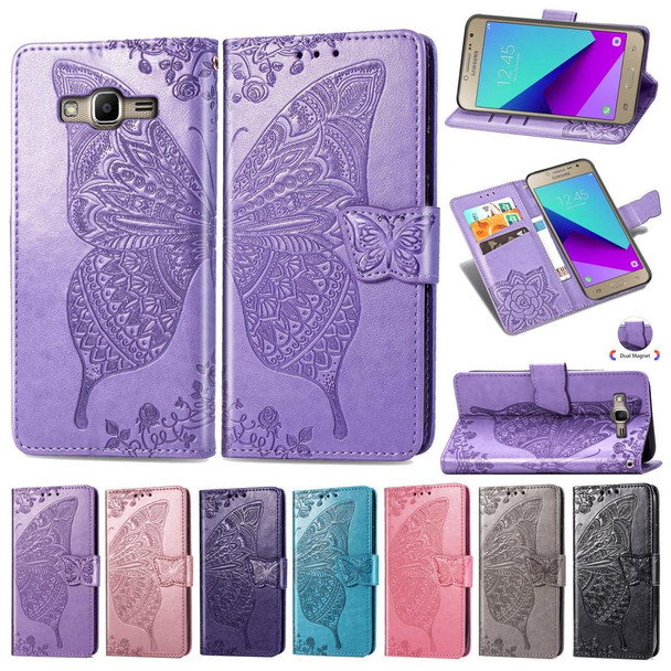 Butterfly Love Flowers Embossing Horizontal Flip Leatherette Case for Galaxy J2 Prime / G530, with Holder & Card Slots & Wallet & Lanyard(Rose gold)