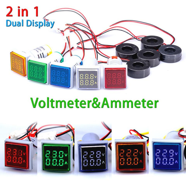 AD16-22FVA Square Signal Indicator Type Mini Digital Display AC Voltage And Current Meter(Yellow)