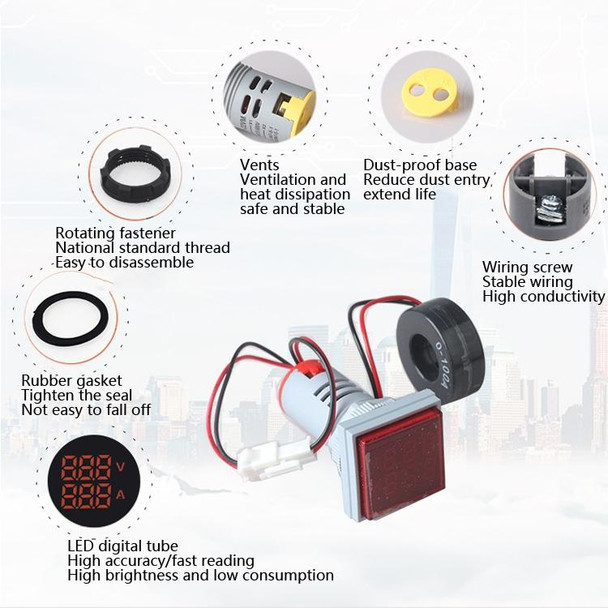 AD16-22FVA Square Signal Indicator Type Mini Digital Display AC Voltage And Current Meter(Blue)