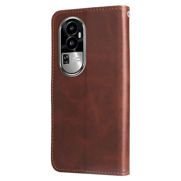 For OPPO Reno10 5G / Reno10 Pro 5G Global Fashion Calf Texture Zipper Leatherette Phone Case(Brown)