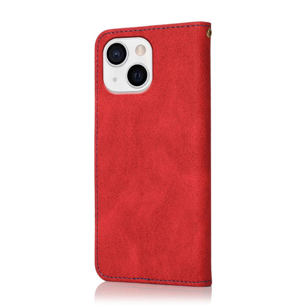 For iPhone 15 Dual-color Stitching Leatherette Phone Case(Red Blue)