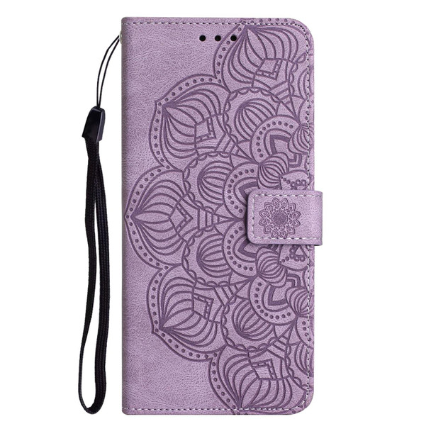 For iPhone 15 Pro Mandala Embossed Flip Leatherette Phone Case(Purple)