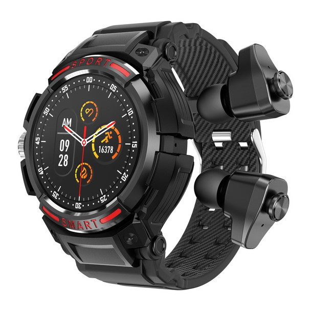 GT100 1.43" AMOLED Screen Smart Watch with TWS Headset Health Monitoring Sports Bracelet Support Bluetooth Calls, NFC - Black