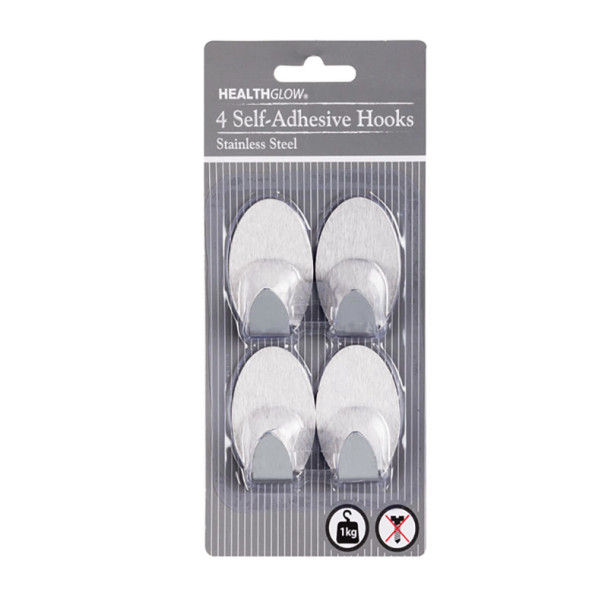 Self Adhesive Stainless Steel Hooks 4 Pc