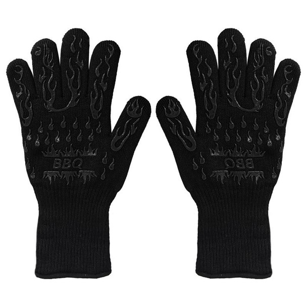 1 Pair High Temperature Resistant Silicone BBQ Gloves  Anti-scalding Gloves(BBQ Flame Black)