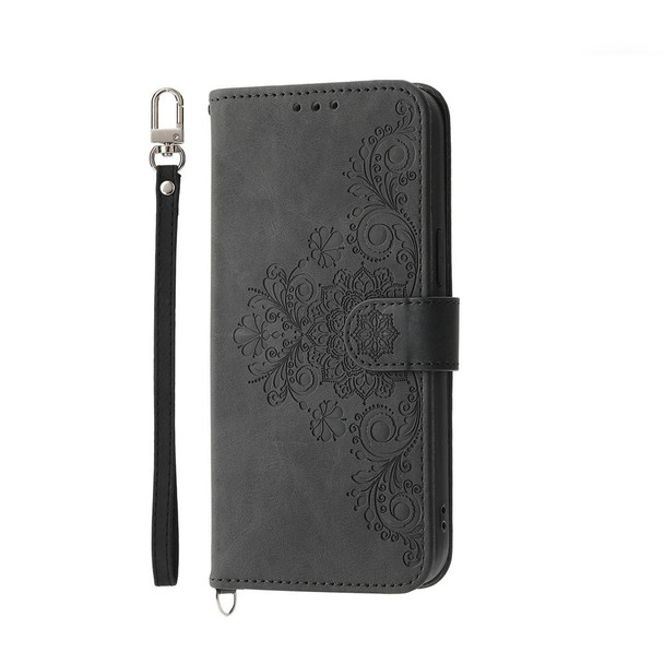 For OPPO Reno10 Global / Reno10 Pro Global Skin-feel Flowers Embossed Wallet Leatherette Phone Case(Black)