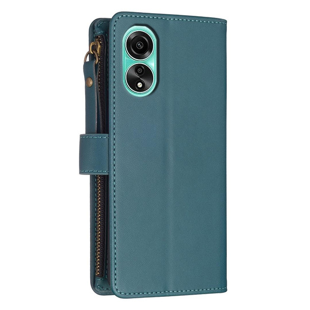 For OPPO A78 4G 9 Card Slots Zipper Wallet Leatherette Flip Phone Case(Green)