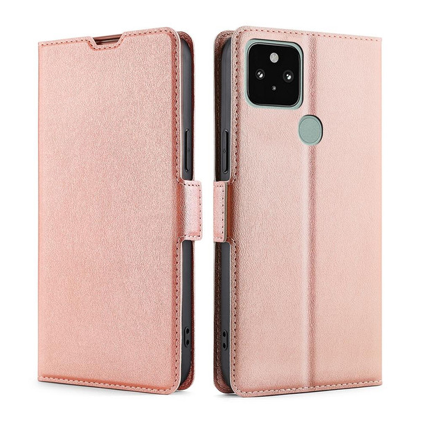 Google Pixel 5 Ultra-thin Voltage Side Buckle PU + TPU Horizontal Flip Leather Case with Holder & Card Slot(Rose Gold)