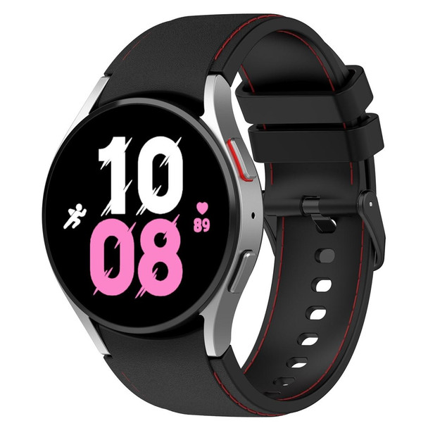 For Samsung Galaxy Watch 6 / 6 Classic Leatherette Black Buckle Silicone Watch Band, Size:L Size(Black+Red)