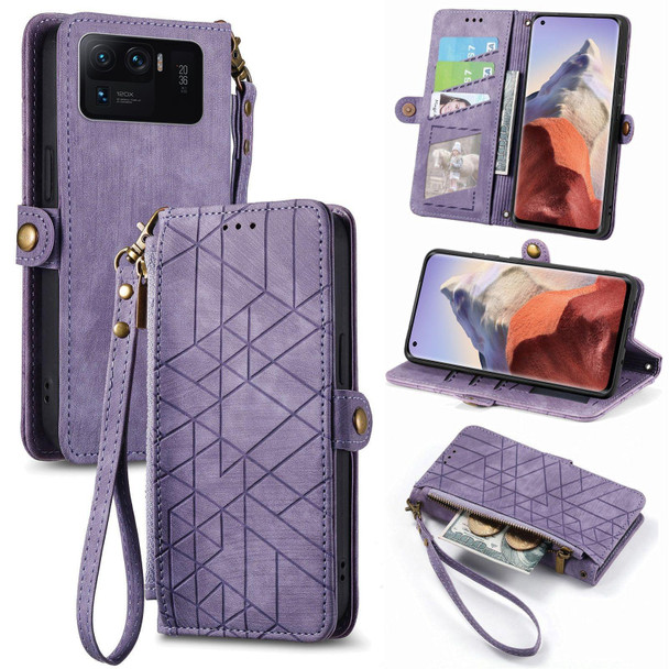 For Xiaomi Mi 11 Ultra Geometric Zipper Wallet Side Buckle Leather Phone Case(Purple)