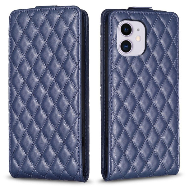 For iPhone 11 Diamond Lattice Vertical Flip Leatherette Phone Case(Blue)
