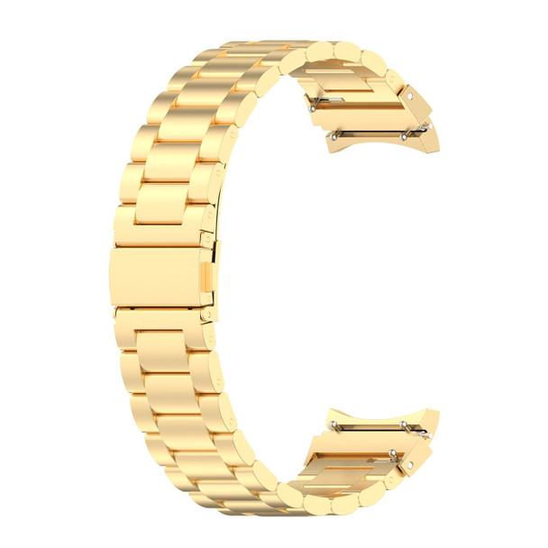 For Samsung Galaxy Watch 6 / 6 Classic Three Bead Stainless Steel Watch Band(Bright Gold)
