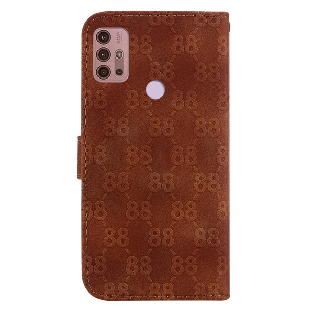 For Motorola Moto G30/G10/G20/G10 Power Double 8-shaped Embossed Leatherette Phone Case(Brown)