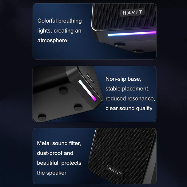 Havit A20 Plus Colorful Ambient Light Wired Computer Audio Stereo Surround Sound Speaker, Style: Black