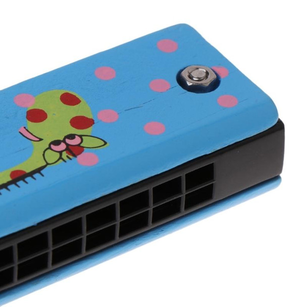 Wooden 16-holes Double-row Harmonica for Beginners, Color:Blue giraffe