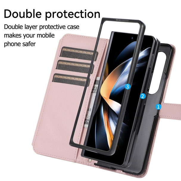 For Samsung Galaxy Z Fold4 Crossbody Diamond Lattice Folding Leatherette Phone Case(Pink)
