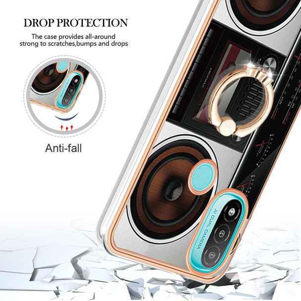 For Motorola Moto E20 / E30 / E40 Electroplating Dual-side IMD Phone Case with Ring Holder(Retro Radio)