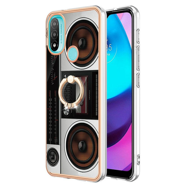 For Motorola Moto E20 / E30 / E40 Electroplating Dual-side IMD Phone Case with Ring Holder(Retro Radio)