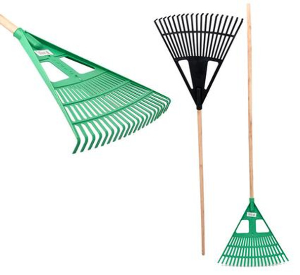 Flexible Plastic Garden Rake with Handle - Assorted Colours