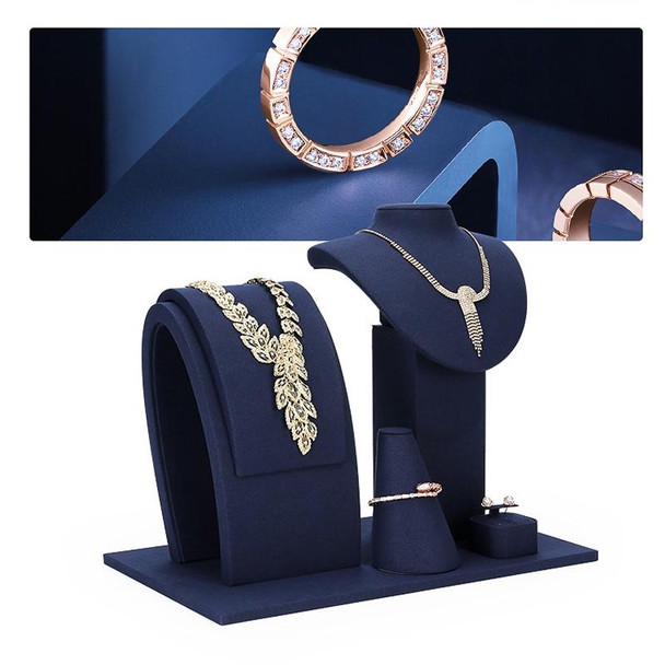 20x14x5.5cm 3-bit Necklace Holder Jewelry Display Props Blue Microfiber Window Necklace Earring Ring Stand