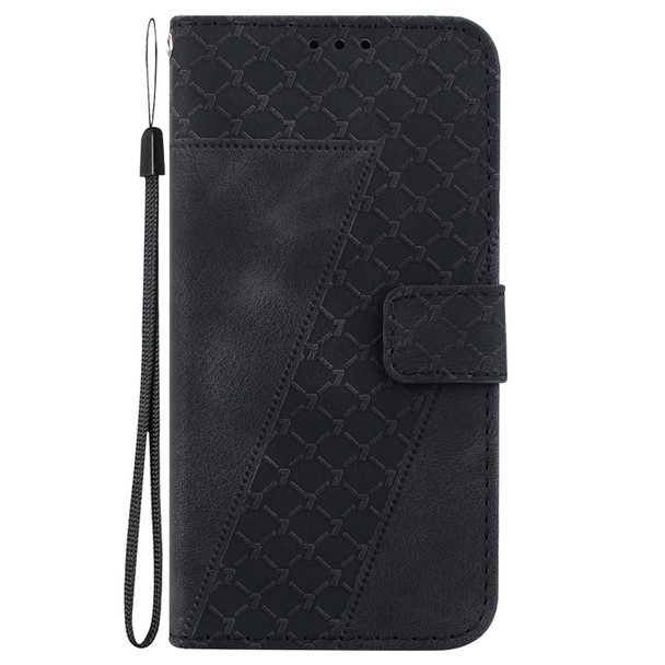 For Samsung Galaxy S21 5G 7-shaped Embossed Leatherette Phone Case(Black)