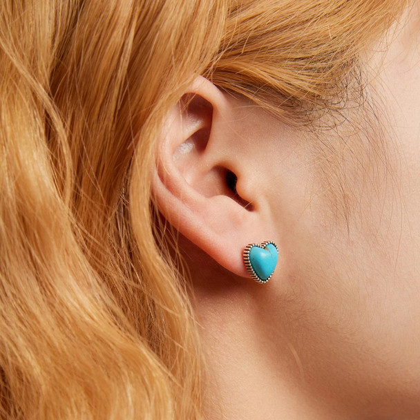 S925 Sterling Silver Heart Turquoise Ear Stud Women Earrings