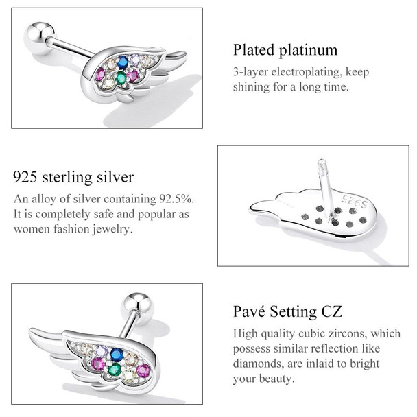 S925 Sterling Silver Colorful Zircon Wing Ear Stud Women Earrings