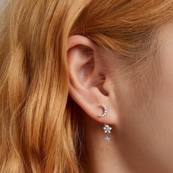 S925 Sterling Silver Moon Star Ear Stud Women Earrings