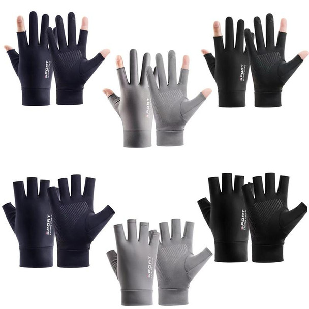 Free Code Summer Ice Silk Thin Sunscreen Gloves Fishing Non-slip Takeaway Rider Gloves(Half Finger Blue)