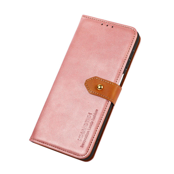 For OPPO A58 4G KHAZNEH Dual-color Cowhide Texture Flip Leatherette Phone Case(Rose Gold)
