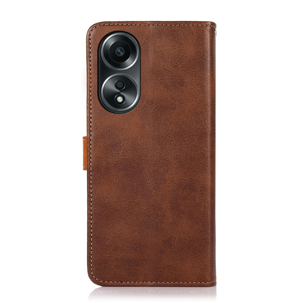 For OPPO A58 4G KHAZNEH Dual-color Cowhide Texture Flip Leatherette Phone Case(Brown)