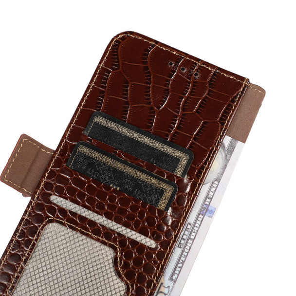 For OPPO A58 4G Crocodile Top Layer Cowhide Leatherette Phone Case(Brown)