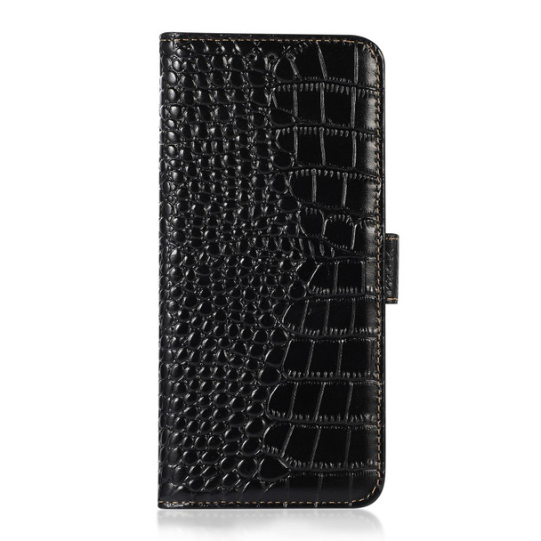 For OPPO A58 4G Crocodile Top Layer Cowhide Leatherette Phone Case(Black)