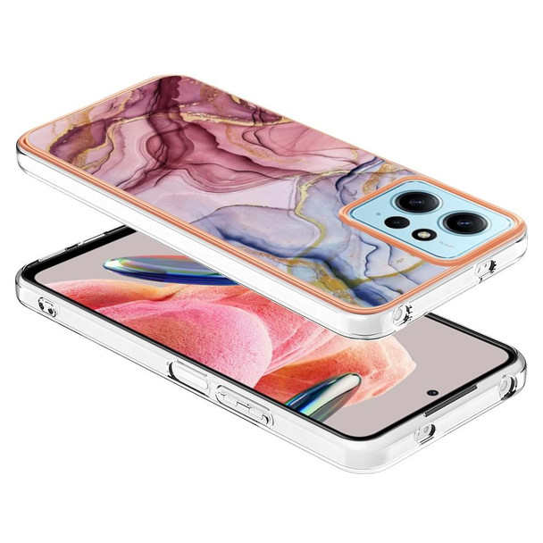 For Xiaomi Redmi Note 12 4G Global Electroplating Marble Dual-side IMD Phone Case(Rose Red 014)