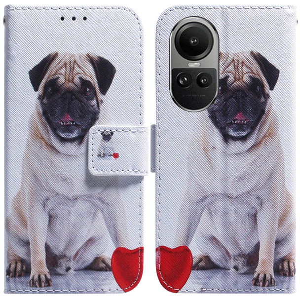 For OPPO Reno10 5G Global/Reno10 Pro Global Coloured Drawing Flip Leatherette Phone Case(Pug)