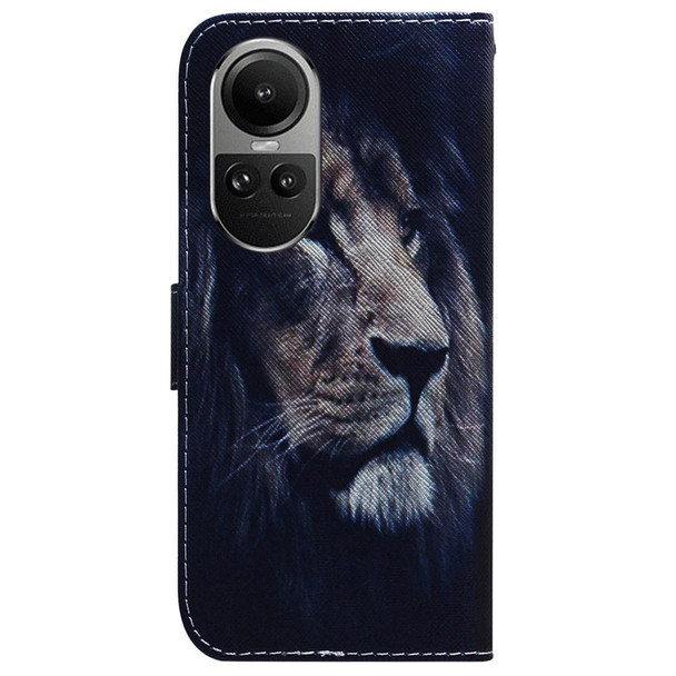 For OPPO Reno10 5G Global/Reno10 Pro Global Coloured Drawing Flip Leatherette Phone Case(Lion)