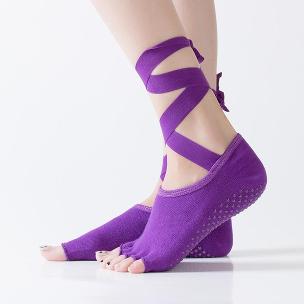 Yoga Five-Finger Socks Open-Toe Lace-Up Dance Socks Particle Non-Slip Socks, Size: One Size(Deep Purple)