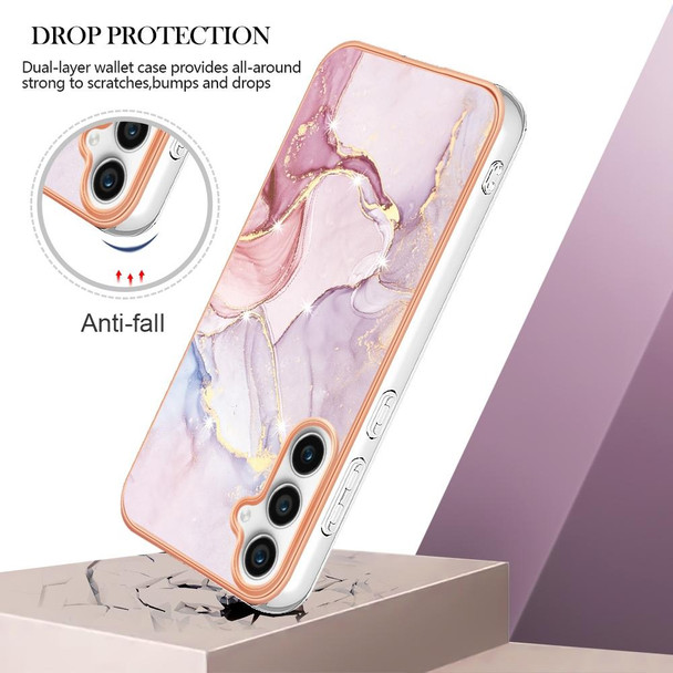 For Samsung Galaxy S23 FE 5G Electroplating Marble Dual-side IMD Phone Case(Rose Gold 005)